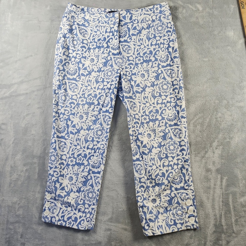 Talbots Cropped Pants Sz 2P The Perfect Skimmer Blue White Floral